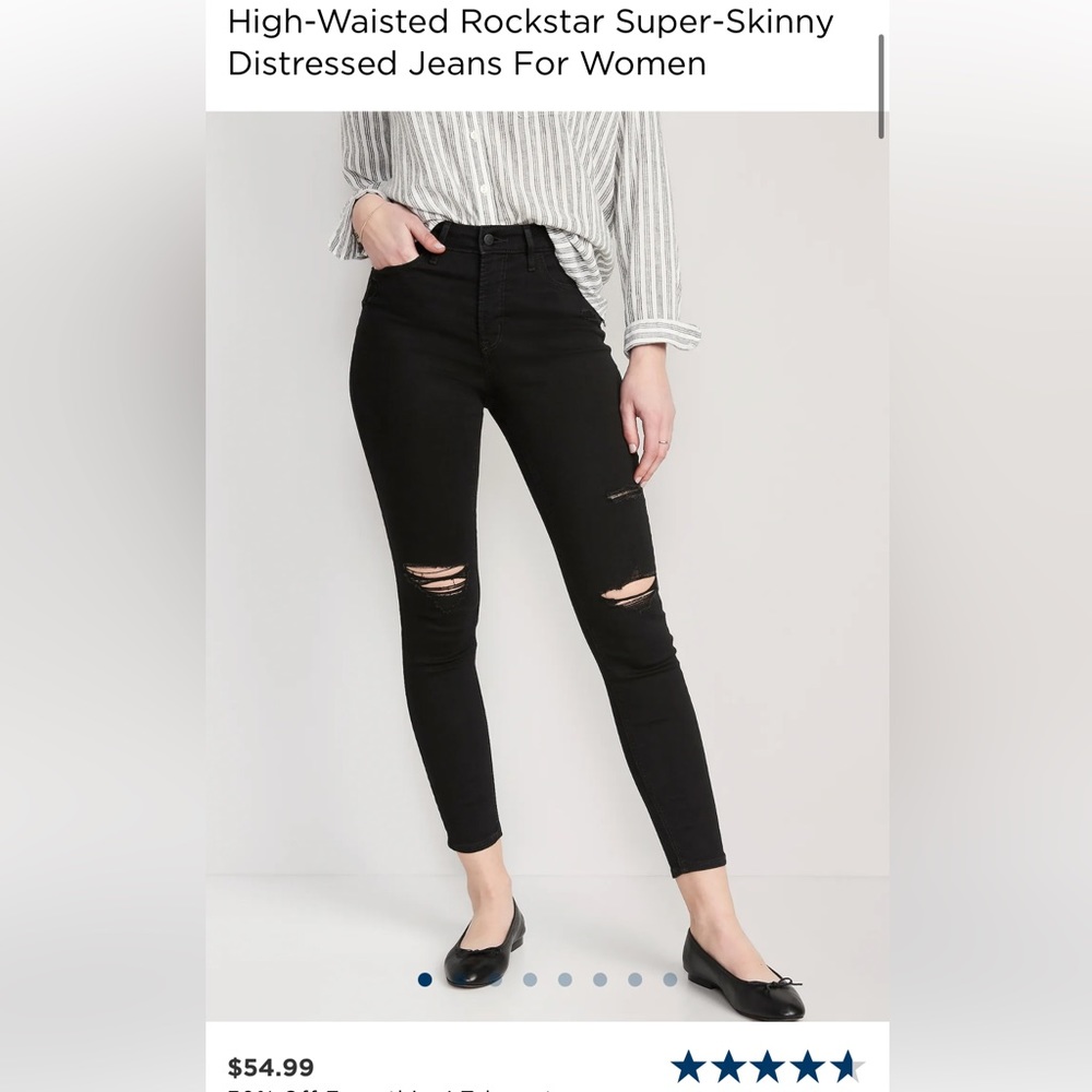 NWT Old Navy Black Distressed Skinny Jeans - Size 6